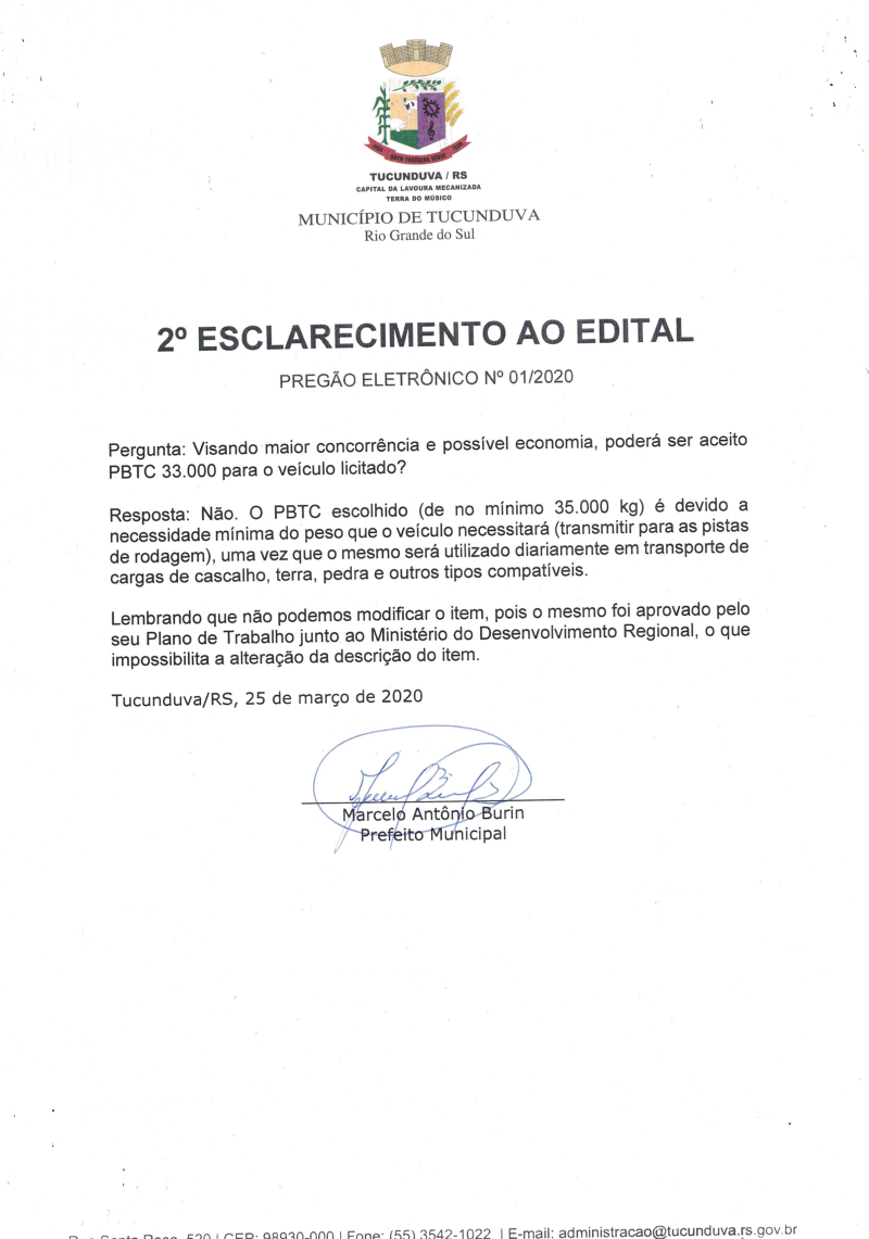 PE Nº 01/2020 - 2º ESCLARECIMENTO AO EDITAL